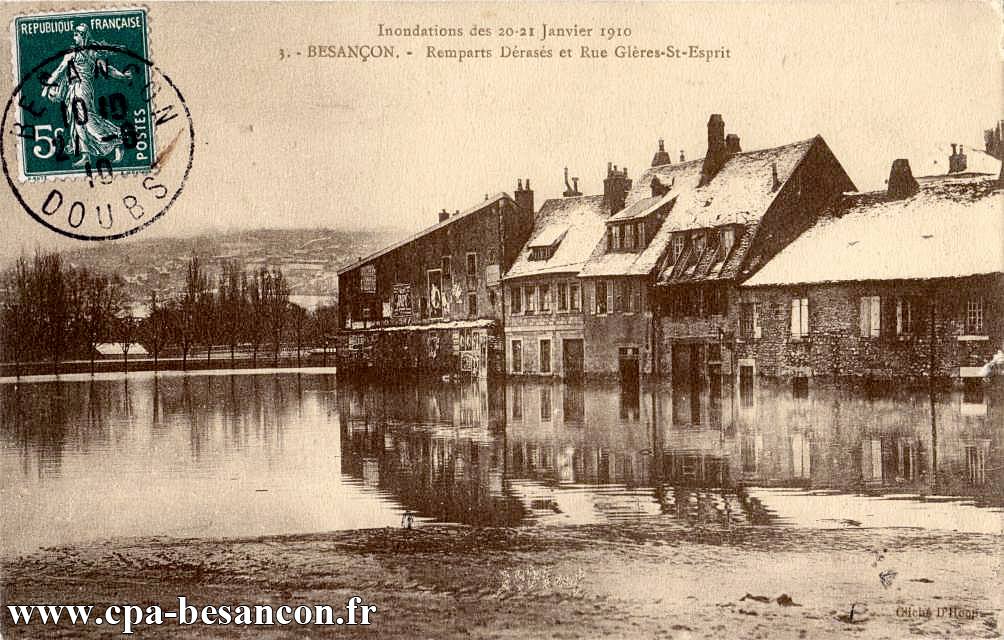 Inondations des 20-21 Janvier 1910 - 3. - BESANÇON. - Remparts Dérasés et Rue Glères-St-Esprit